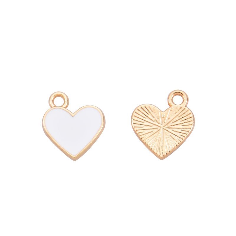 JimysCo Pack of 80 Side Ring Heart White Enamel Charms Gold Plated Colored Pendants Hawaii Style Accessories for Necklace Bracelet Jewelry Making DIY Crafting - Image 2